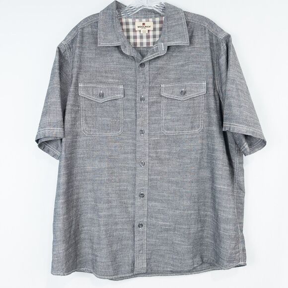 Woolrich Atlas Short Sleeve Button Front Shirt Mens XL Charcoal Cotton Pockets - Picture 1 of 12